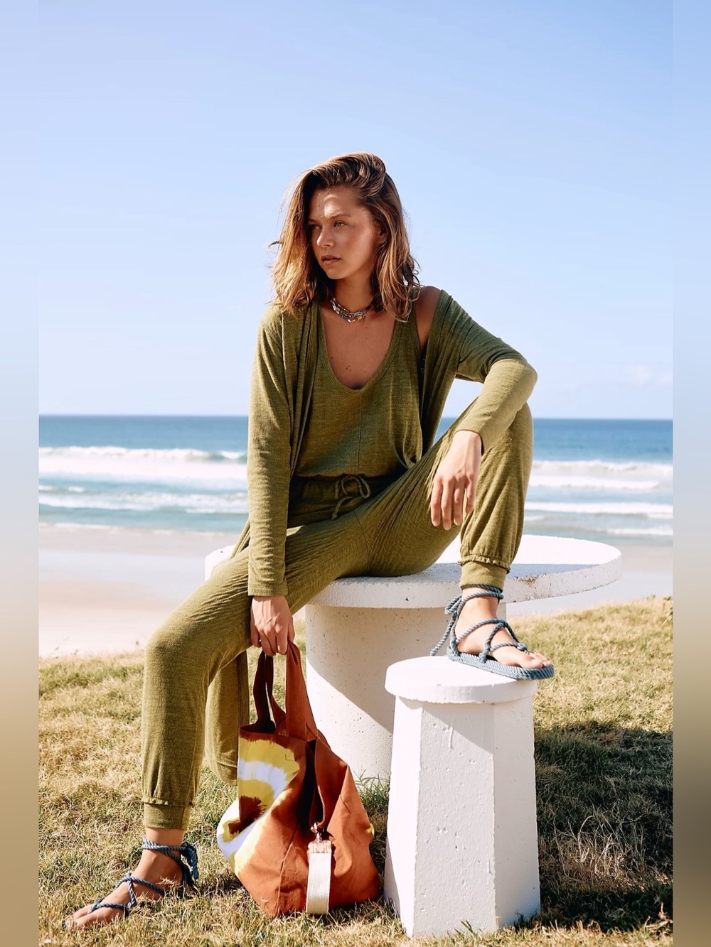 Free People FP Beach Bicoastal Jumpsuit Romper Olive Green Boho, Size Small - Picture 9 of 9